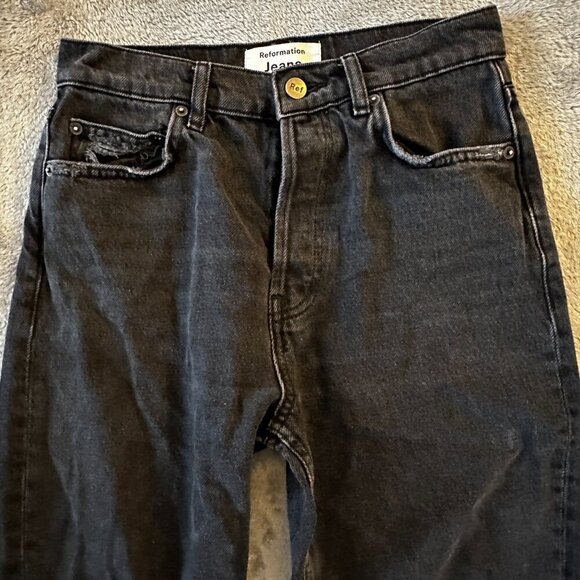 Reformation Jeans Cynthia High Rise Straight Lagoon Destroyed Black 26 - Picture 4 of 12
